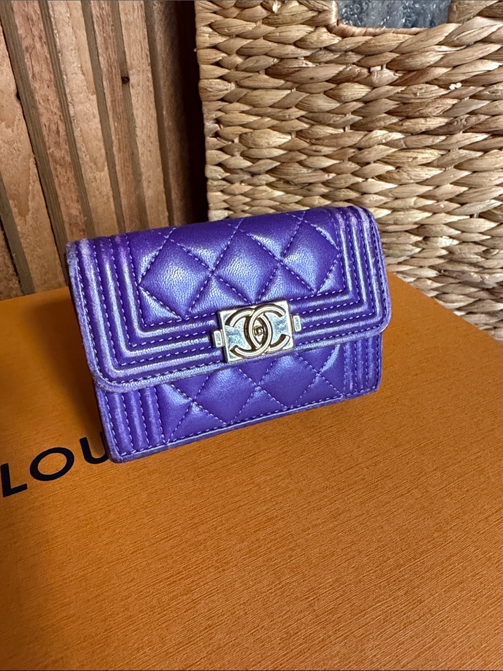 CHANEL Purple Quilted Leather Wallet trifold